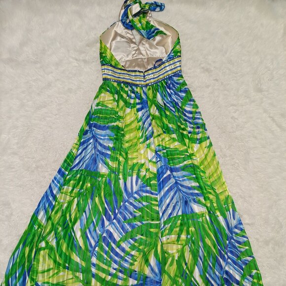 BCBG MaxAzria Women's 100% Silk Halter Sequin Embellished Maxi Dress Size 02 - Picture 3 of 8
